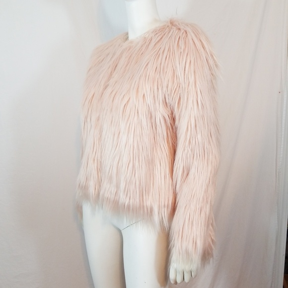 NWT Light pink faux fur jacket shaggy coat L - Picture 4 of 7